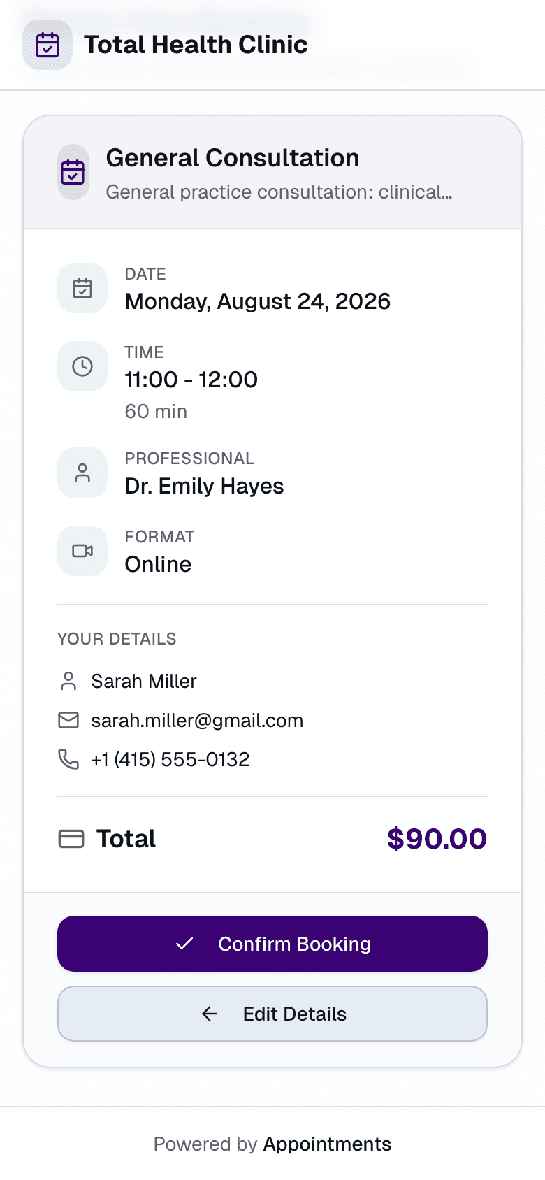 Real checkout: the client pays at booking time