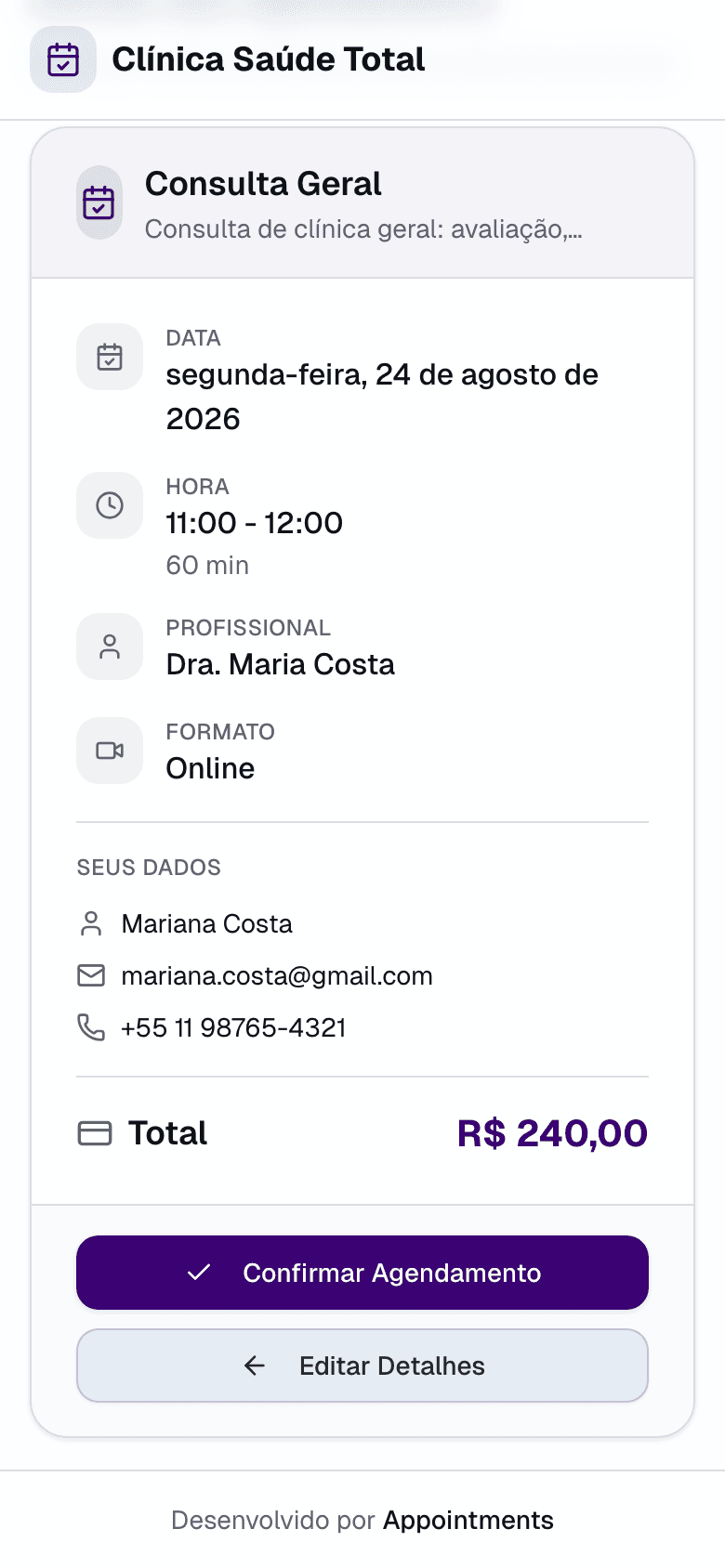 Checkout real: o cliente paga no momento da marcação
