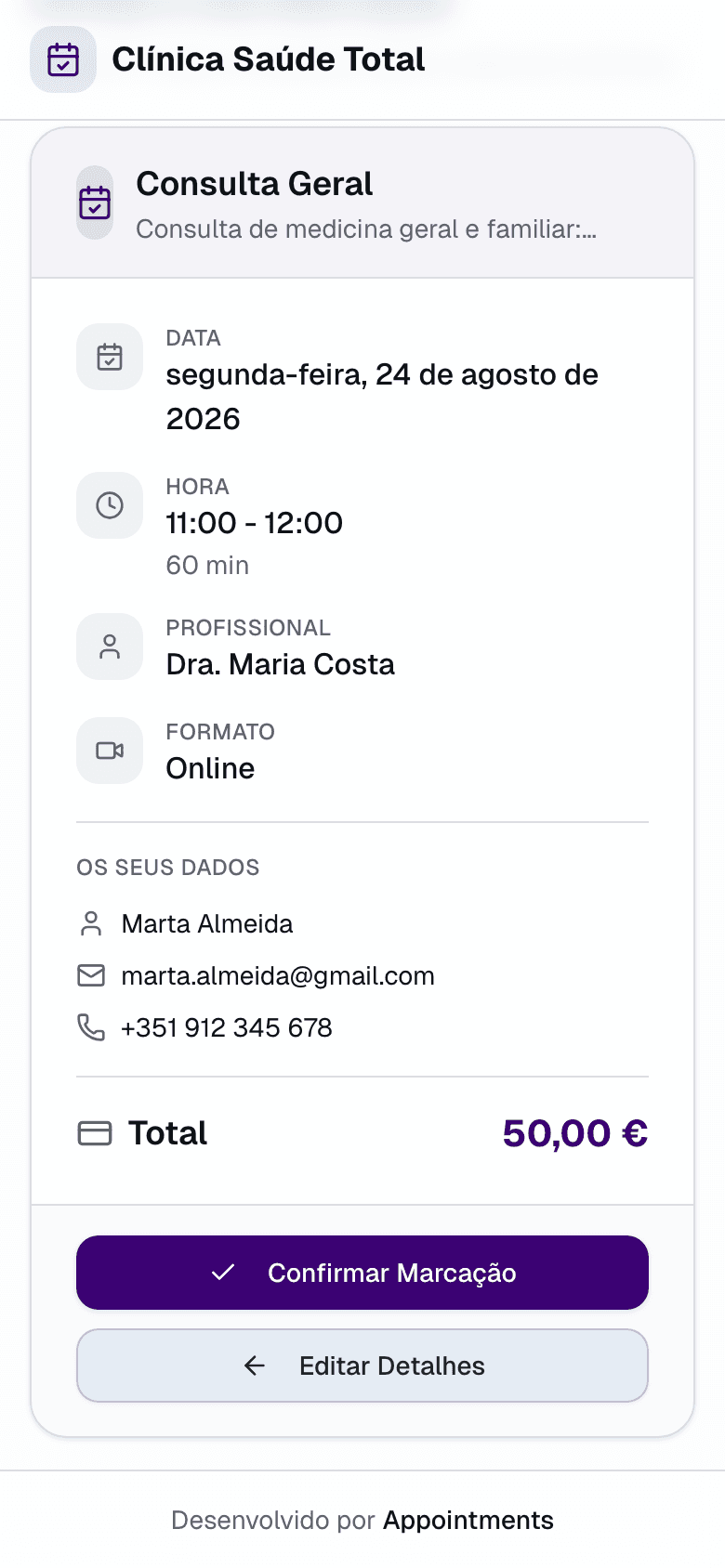 Checkout real: o cliente paga no momento da marcação